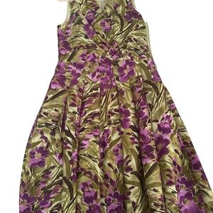 Purple Floral Satin Fit & Flare Dress